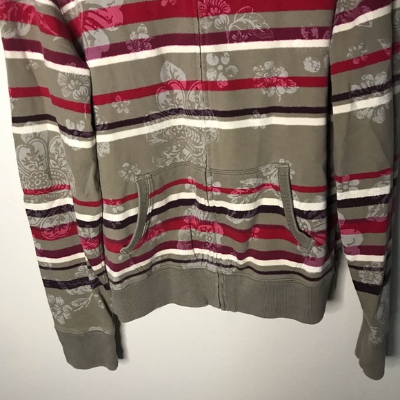 Lucky brand wms hoodie pink brown floral striped - Picture 3 of 6